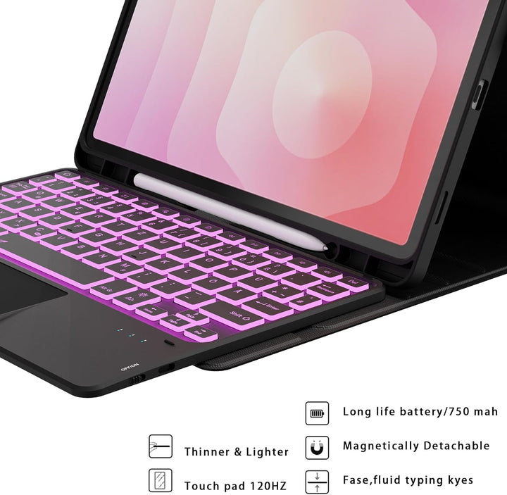Für Galaxy Tab S11 11" Tastatur Hülle - 7 Farben Beleuchtung Abnehmbare Trackpad Tablet Cover - Bele