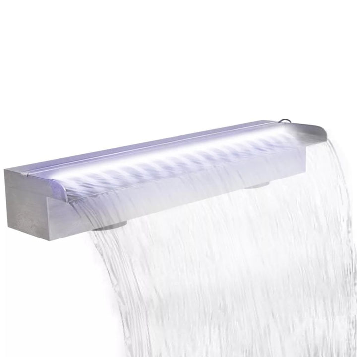 yorten 3,3 W Rechteckige Wasserfall Pool-Fontäne mit LEDs Edelstahl Weiss 60 x 11,5 x 8 cm (B x T x