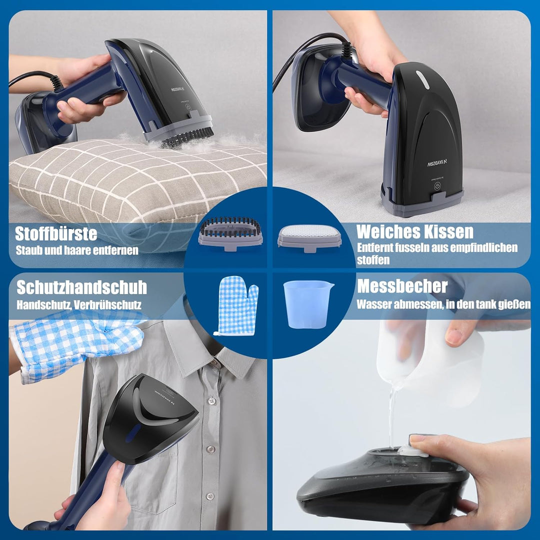 1800W Tragbarer Dampfglätter für Kleidung, 20-Sekunden Aufheizzeit | 2-in-1 Bügeleisen & Faltenentfe