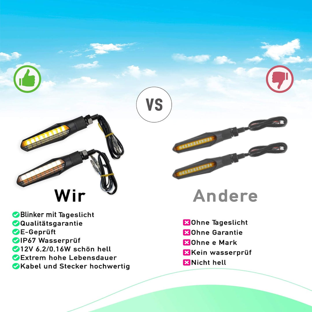 Simda Pro E Mark Led Motorrad Laufeffekt Blinker mit Tagfahrlicht Lauflicht Sequentiell Schwarz Univ