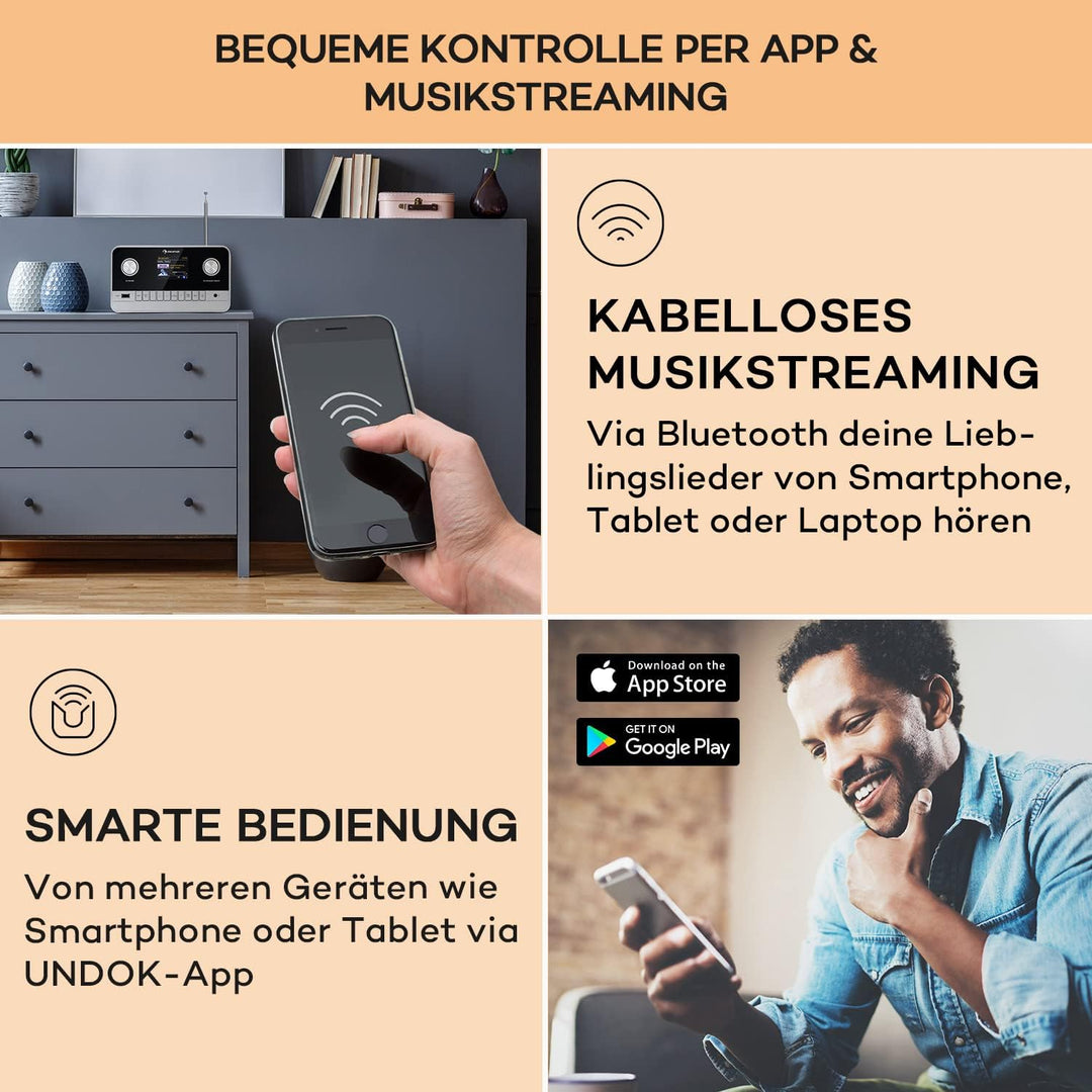 Auna Radio für Küche & Bad, Aufladbares DAB-Radio, DAB Plus Radio mit Bluetooth, Radio Batteriebetri