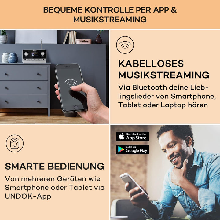 Auna Radio für Küche & Bad, Aufladbares DAB-Radio, DAB Plus Radio mit Bluetooth, Radio Batteriebetri
