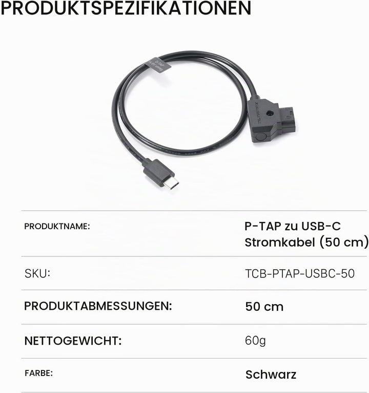 Tilta P-Tap auf USB- C Stromkabel (50cm), Nur Kompatibel mit dem Nano II Motor TCB-PTAP-USBC-50 P-Ta