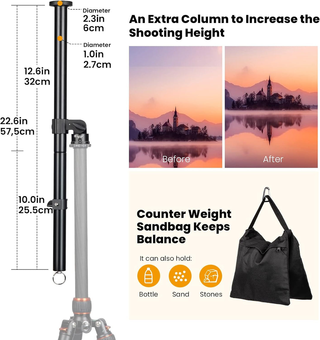 TARION Stativ Auslegearm Kamera Transversal Mittelsäule 57cm mit Stativtasche für 360° Panorama Aufn