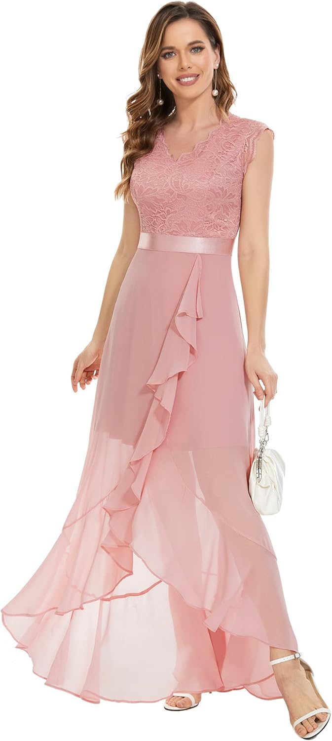 Dressystar Damen Elegant Abendkleider Hochzeit V-Ausschnitt Cocktailkleid Maxi Vokuhila Brautjunferk
