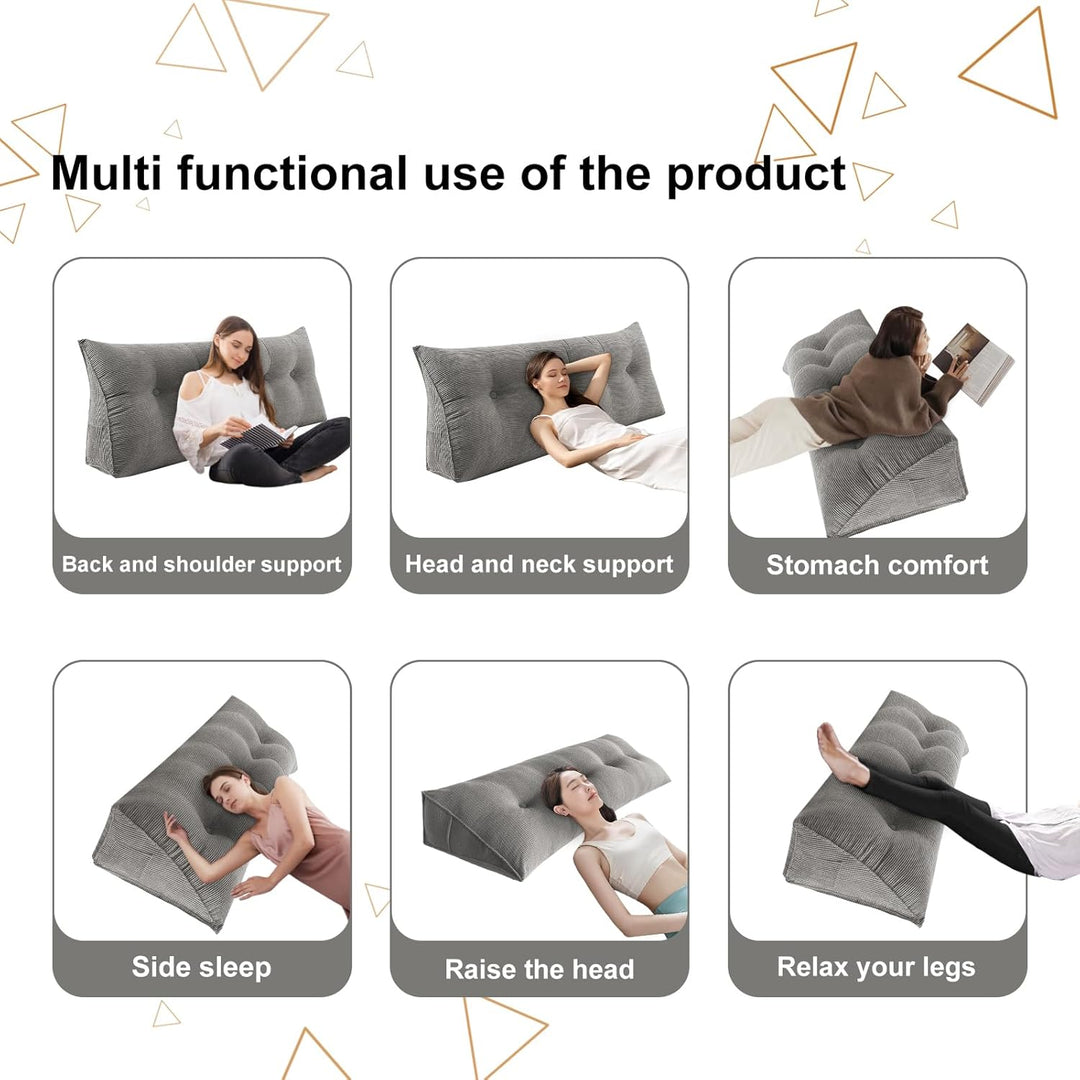 OHMG 120/140/160/180/200 cm Lesekissen für Bett, Rückenkissen Sofa, dreieckige Kopfteilkissen, Sofak