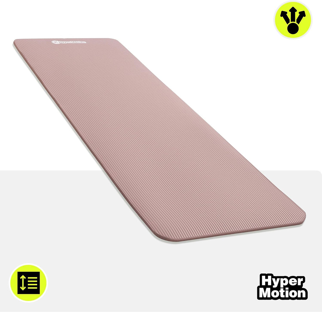 HyperMotion Yogamatte NBR 183x61x1,5 cm Altrosa, Extra Dick 15 mm, Rutschfest, mit Trage- und Stretc