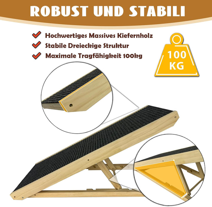 Froadp 100x40x60cm Klappbare Treppen für Hunde aus Filz &amp; Kiefernholz Hunderampe Faltbare Hundetrepp