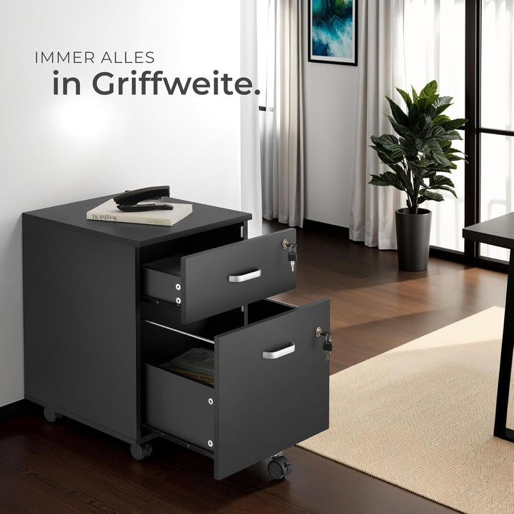 tectake® Rollcontainer mit Schubladen, Aktenschrank abschliessbar, Kommode mit Schubladen, Rollwagen