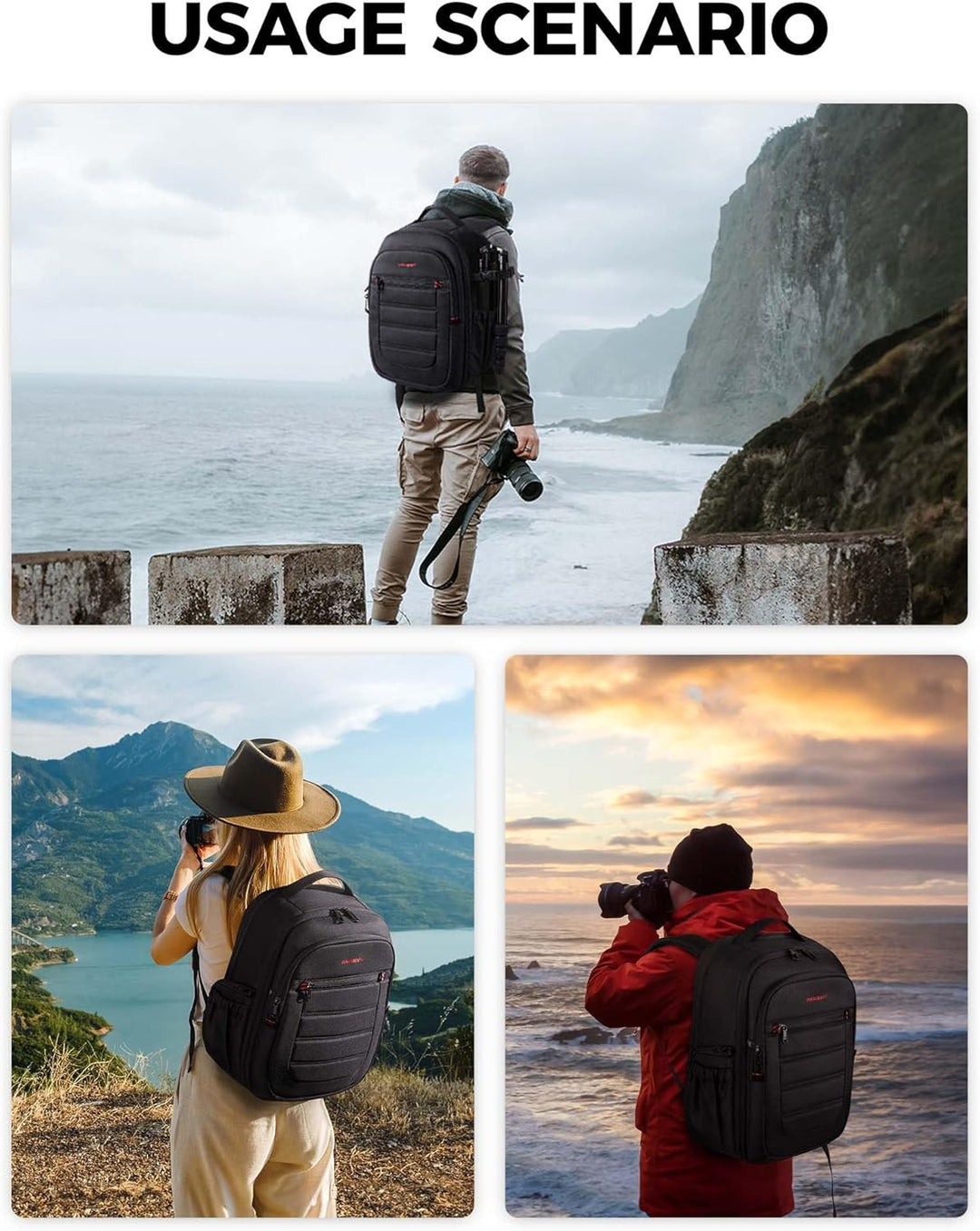 bagsmart Kamerarucksack Spiegelreflex Kameratasche für Fotografen, Wasserdichter Fotografie Reiseruc