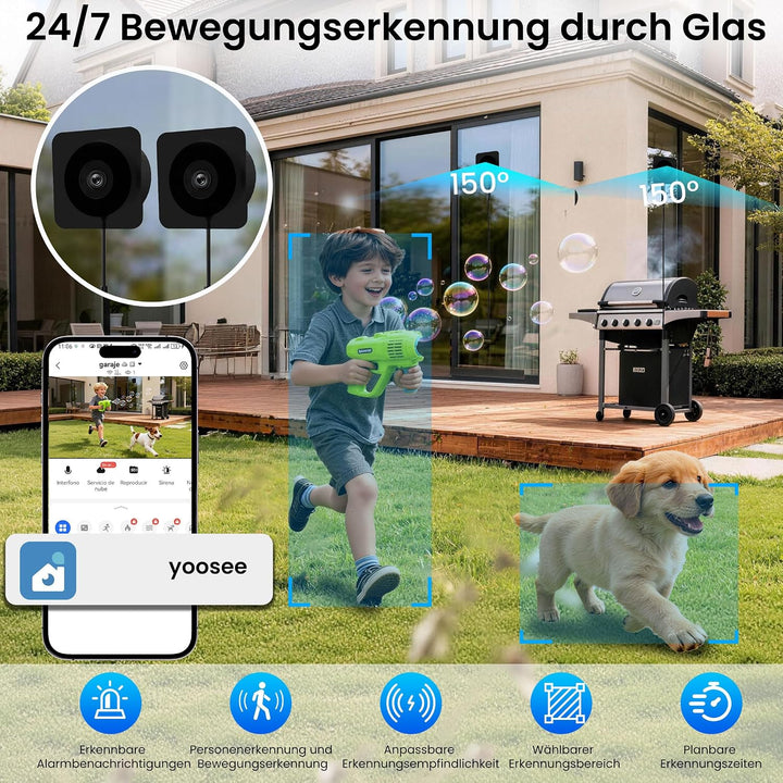 (2 Stück) 3MP 2K Fensterkamera 5G/2.4 WiFi Überwachungskamera Innen/Aussen | Farb-Nachtsicht,Bewegun