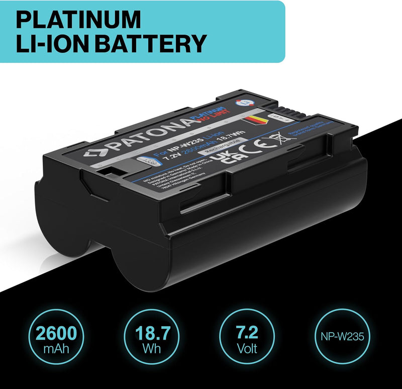 PATONA Platinum Ersatz für Akku Fuji Fujifilm NP-W235 - mit USB DUAL LCD 1888 - (Eingang USB-C oder