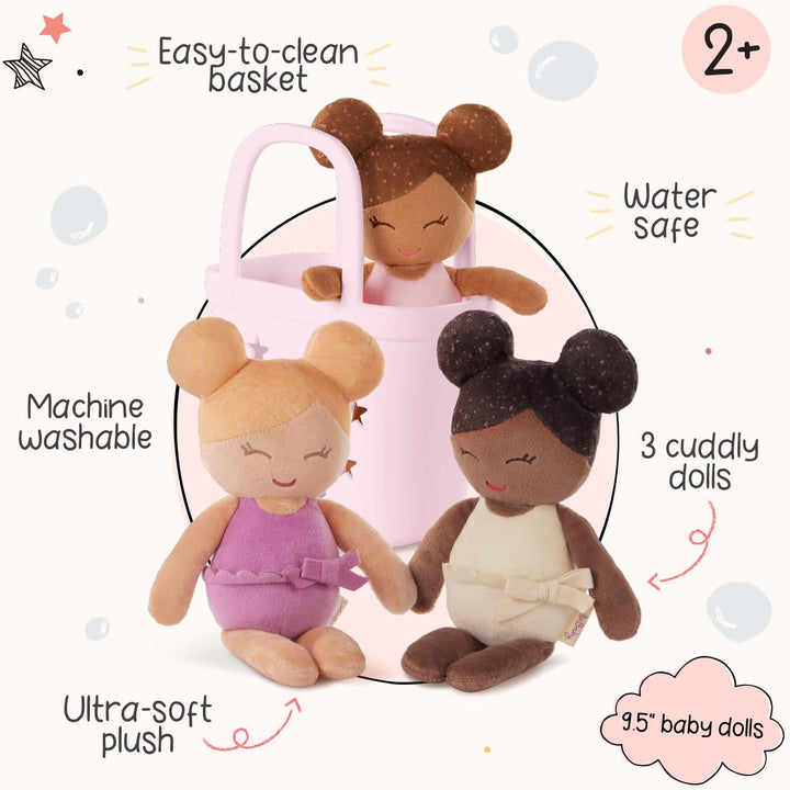 LullaBaby - Badepuppen Set - Waschbare Badepuppen für echtes Wasserspiel - 3-TLG. Set mit weichen Pl