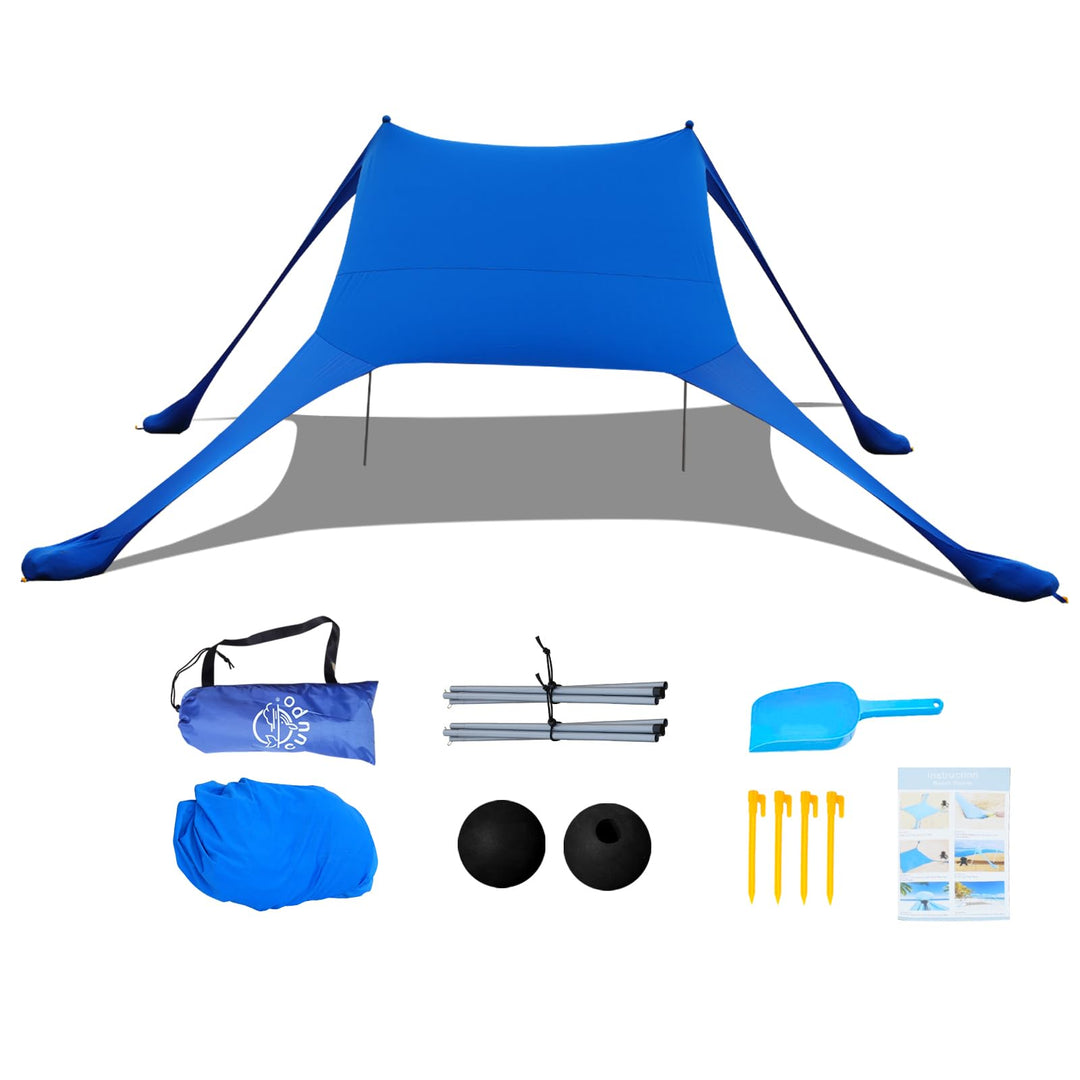 Strandzelt 2x2.1 m Pop-Up LSF 50 Sonnenschutz, Anti-Wind Strandmuschel mit Eisen Stabilitätsstangen