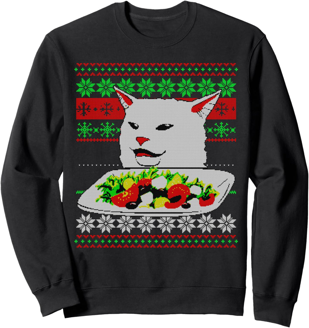 Frau, die an Cat Ugly Christmas Sweater Meme Design schreit Sweatshirt