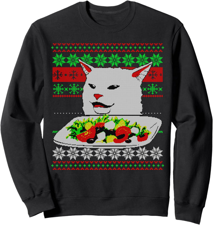 Frau, die an Cat Ugly Christmas Sweater Meme Design schreit Sweatshirt