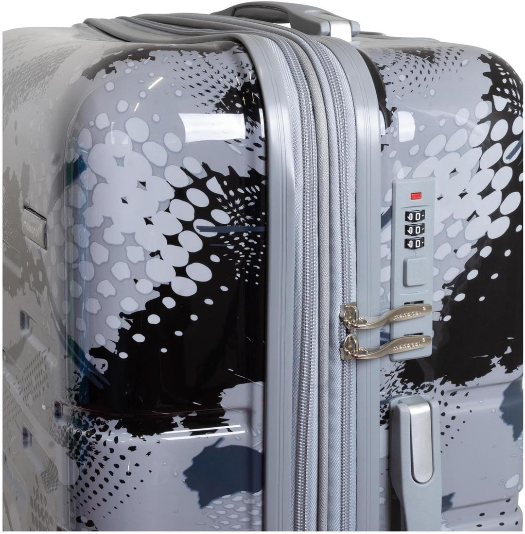 Hartschalen Koffer Trolley Cespara mit Dehnfalte mit modernem Motiv Print - Farbe Silber - Gr. L