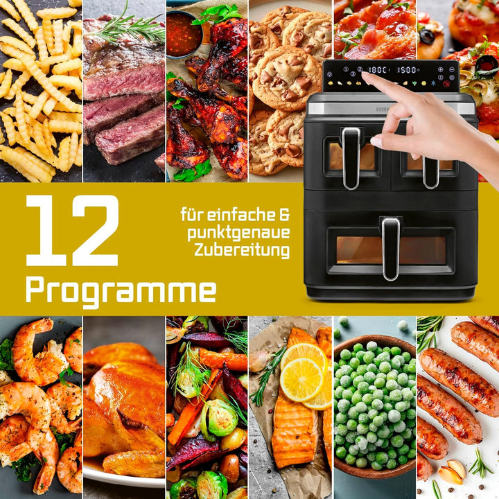 GOURMETmaxx FryUp3 Vertikale Heissluftfritteuse 3 Kammern | Airfryer XXL mit 3 Grillracks &amp; 3 Sichtf