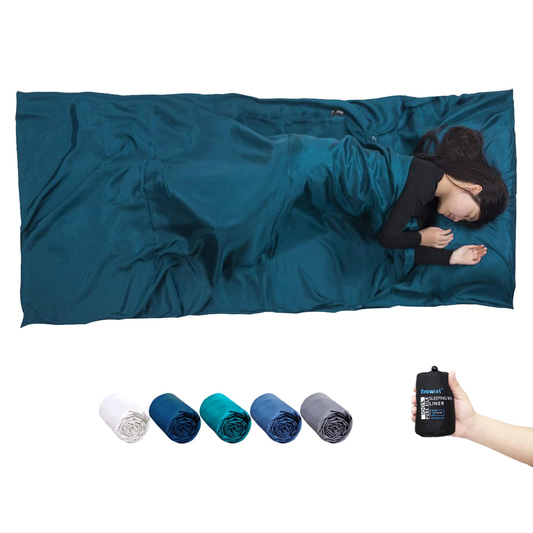BROWINT Seidenschlafsack, Hüttenschlafsack aus 100% Naturseide, Extrabreite 220x110cm, 220x87cm, 185