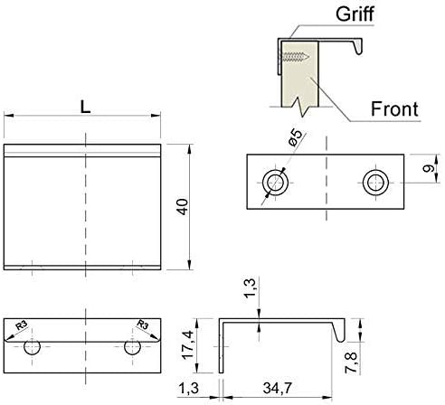 SOTECH 10 Stück Möbelgriffe Blankett Jane 280 mm Chrom matt BA 3 x 80 mm Schrankgriffe zur Montage a