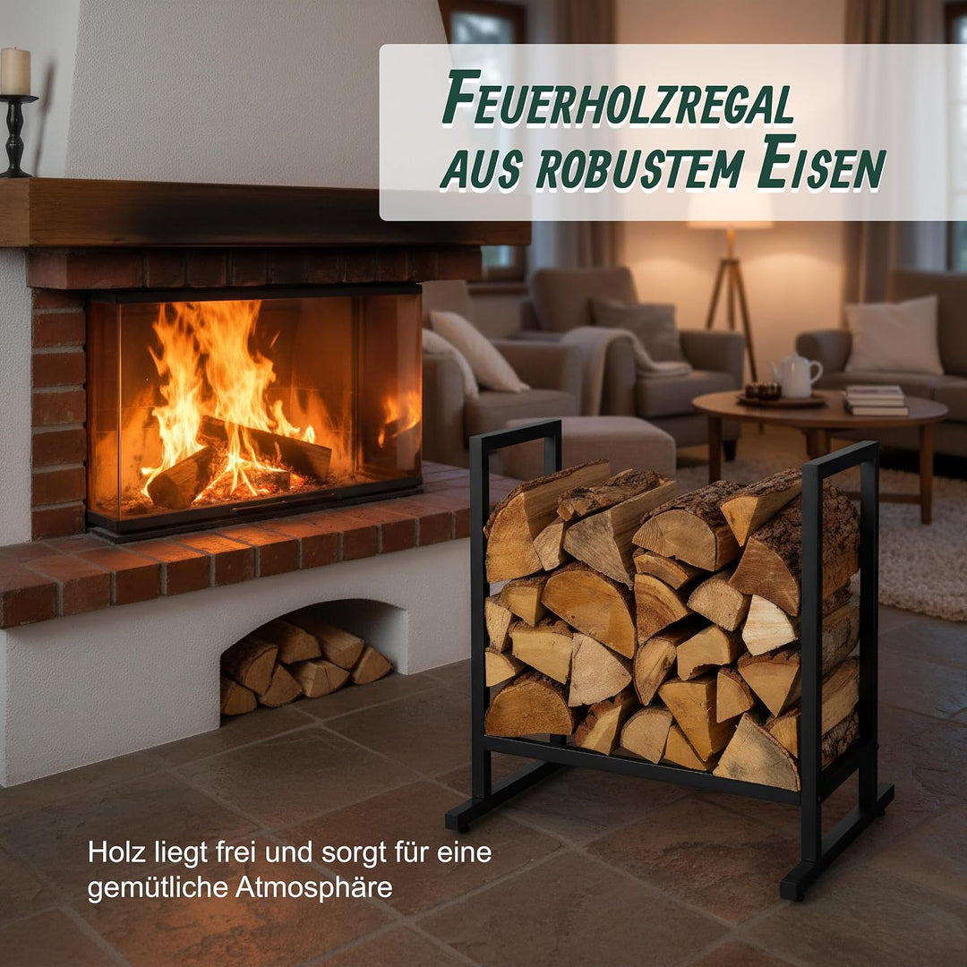Relaxdays Kaminholzregal, Metall, modern, HBT: 62x60x49 cm, Brennholzregal Feuerholz, Stapelholz &amp; B