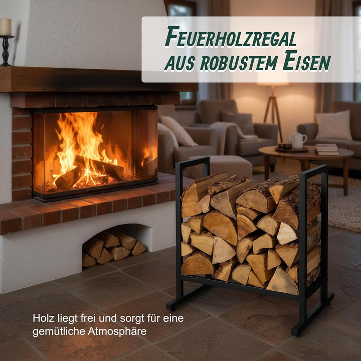 Relaxdays Kaminholzregal, Metall, modern, HBT: 62x60x49 cm, Brennholzregal Feuerholz, Stapelholz &amp; B