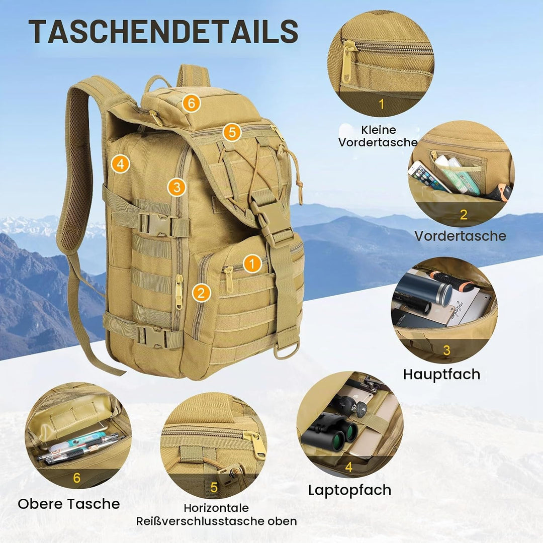 SHANNA Militärrucksack 35L/50L Armee Rucksack Molle, Hohe Kapazität Trekkingrucksack Wanderrucksäcke