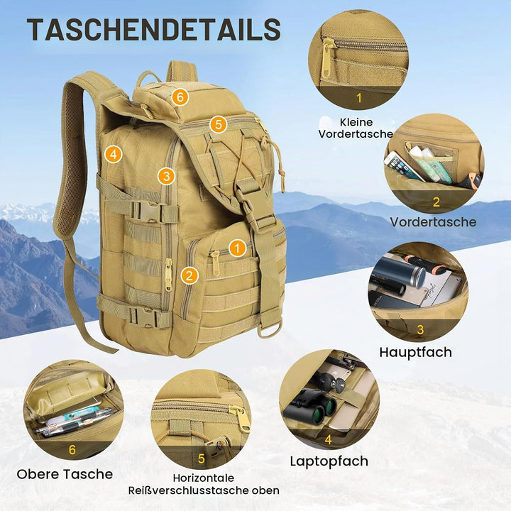 SHANNA Militärrucksack 35L/50L Armee Rucksack Molle, Hohe Kapazität Trekkingrucksack Wanderrucksäcke