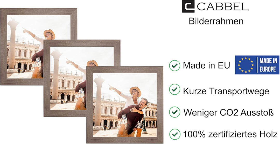 CABBEL Dreierpack (3 Stk.) Bilderrahmen 30x30 cm MDF Holz-Rahmen in Braun | mit bruchsicherem Plexi-