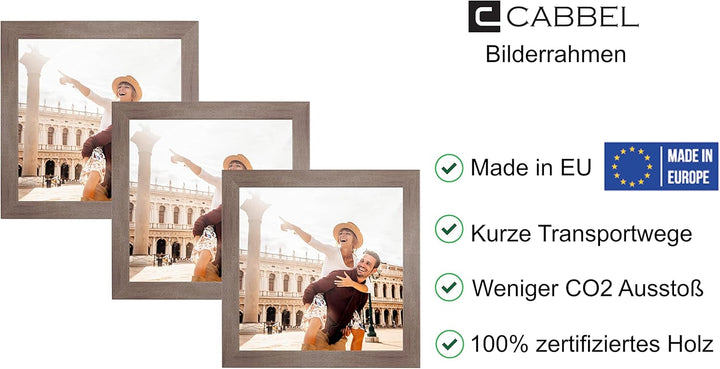 CABBEL Dreierpack (3 Stk.) Bilderrahmen 30x30 cm MDF Holz-Rahmen in Braun | mit bruchsicherem Plexi-