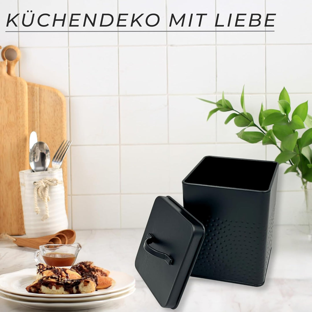 Vorratsdose Keksdose, Lebensmitteldose TARO strukturierte Oberfläche, schwarz pulverbeschichtet, eck