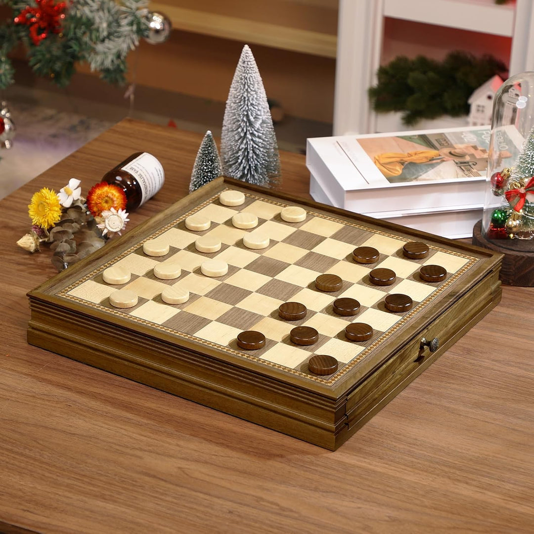 Peradix Schach Dame Spiel 2 in 1 Magnetisch Schachspiel aus Walnussholz Holz, 32x32 cm Schachbrett m