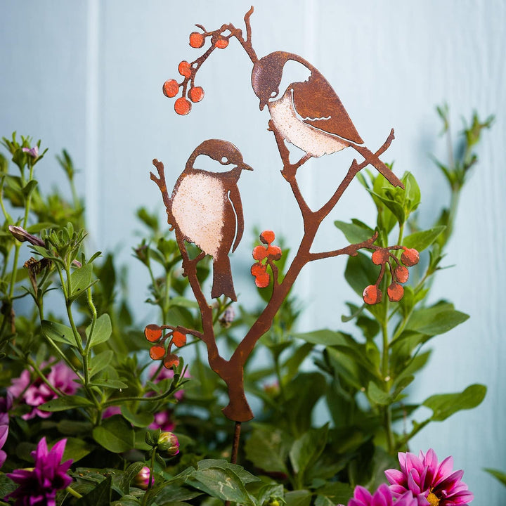 Vogel Gartenstecker 60 cm Hoch Bemalte Vogel Gartendeko für Draussen, Metall Meisen und Beeren Outdo