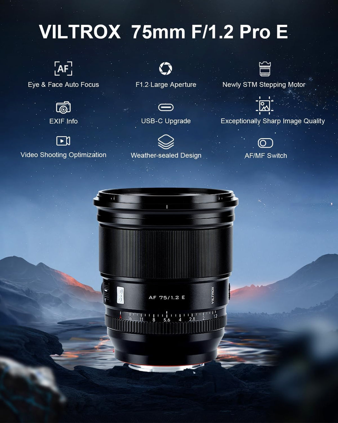 VILTROX 75mm f/1.2 F1.2 PRO Autofokus Objektiv für Sony E-Mount Ultra Weitwinkel APS-C Prime Objekti