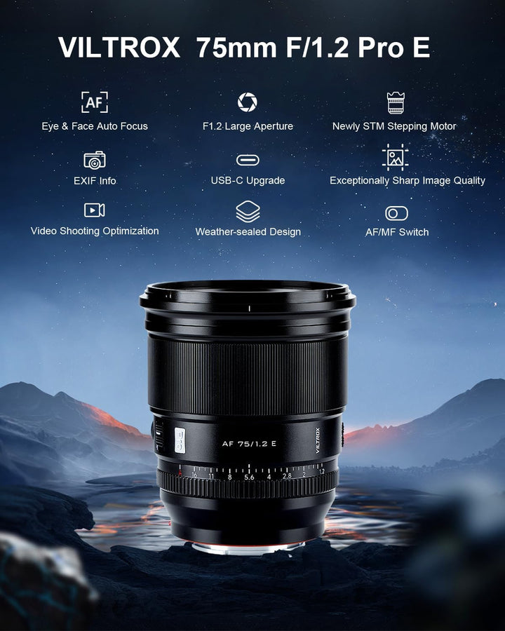 VILTROX 75mm f/1.2 F1.2 PRO Autofokus Objektiv für Sony E-Mount Ultra Weitwinkel APS-C Prime Objekti