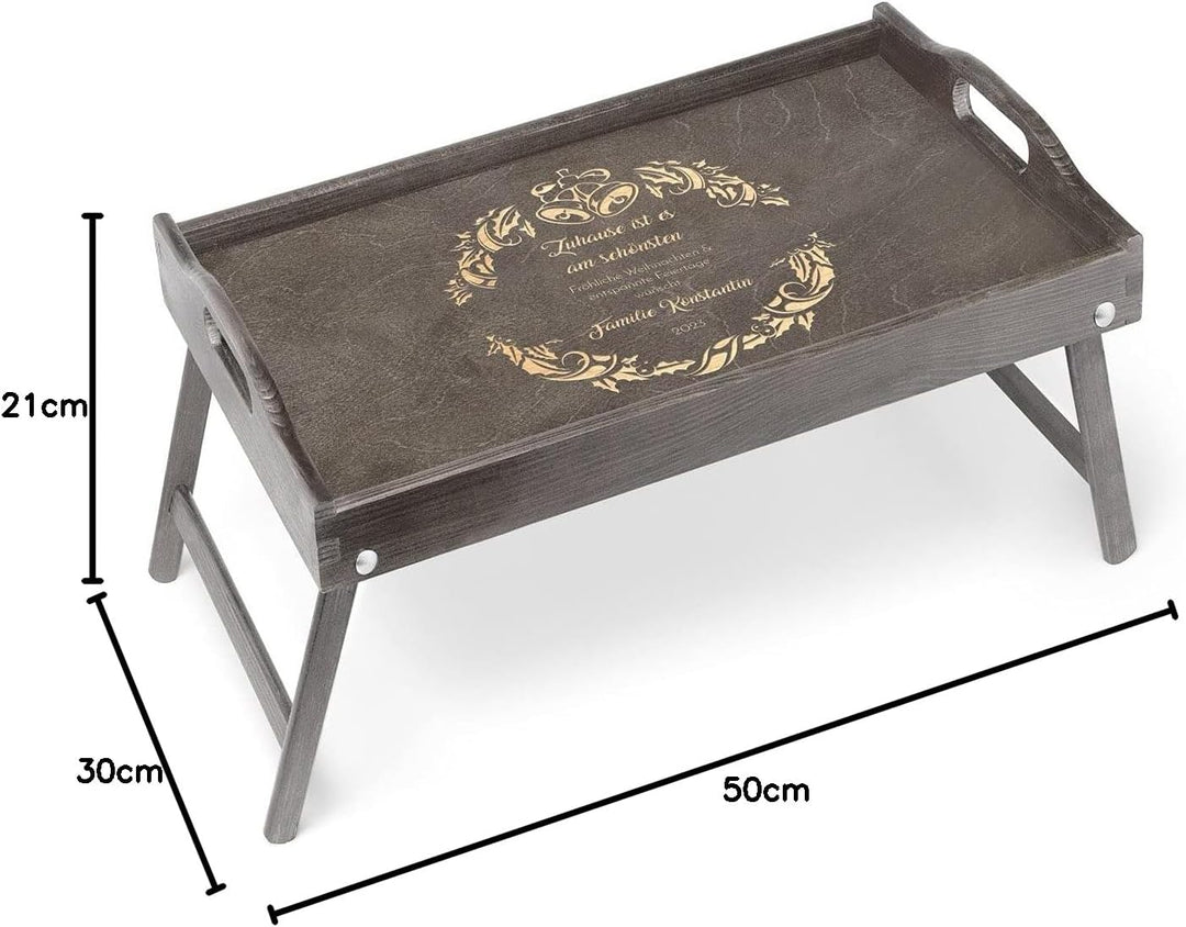 Maverton Betttablett mit Gravur - personalisiert - Sofatisch mit Griffen - klappbar - erhöhter Rand