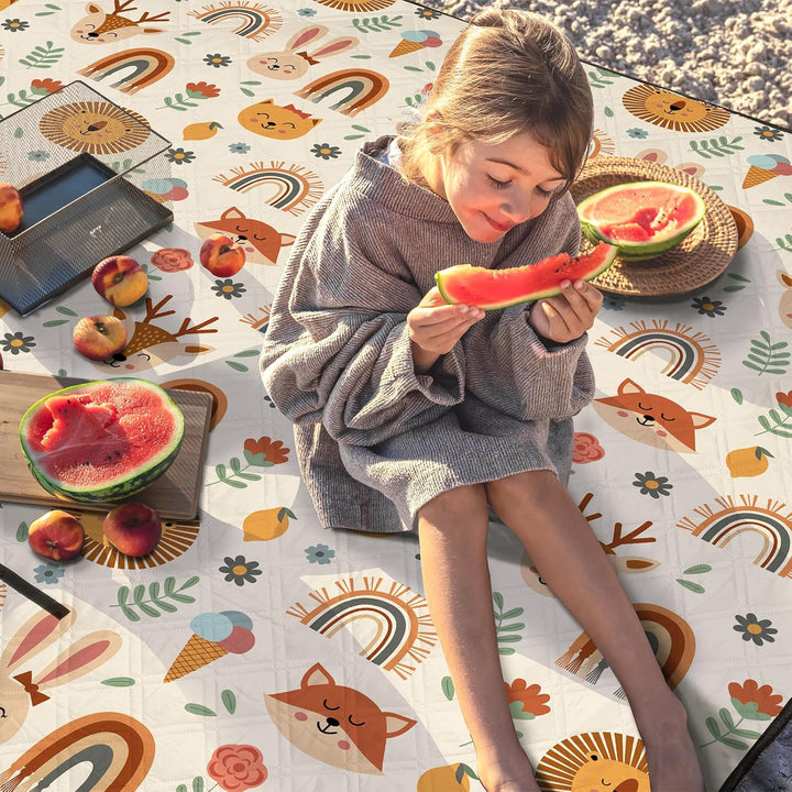 Kinder Picknickdecke Wasserdicht Faltbar, 200x200cm Tragbare Strandmatte Tier Maschine Waschbar, Gro