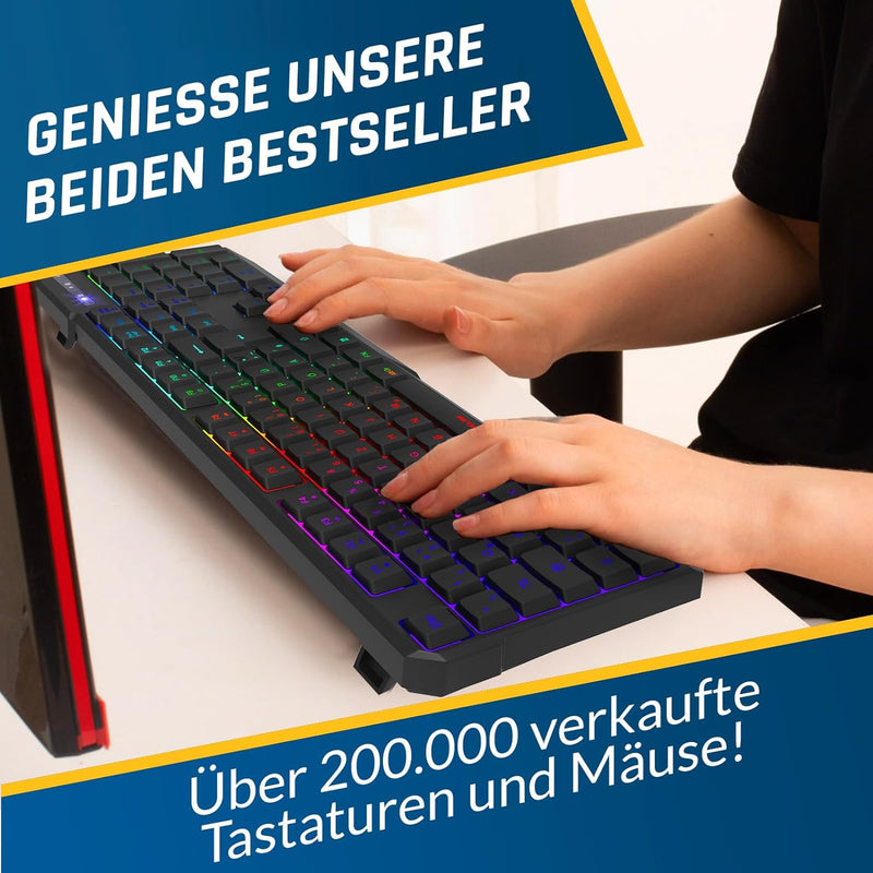 KLIM Blaze & Chroma - NEU 2024 - Tastatur Maus Set Kabellos QWERTZ- Flach, Ergonomisch - Maustastatu