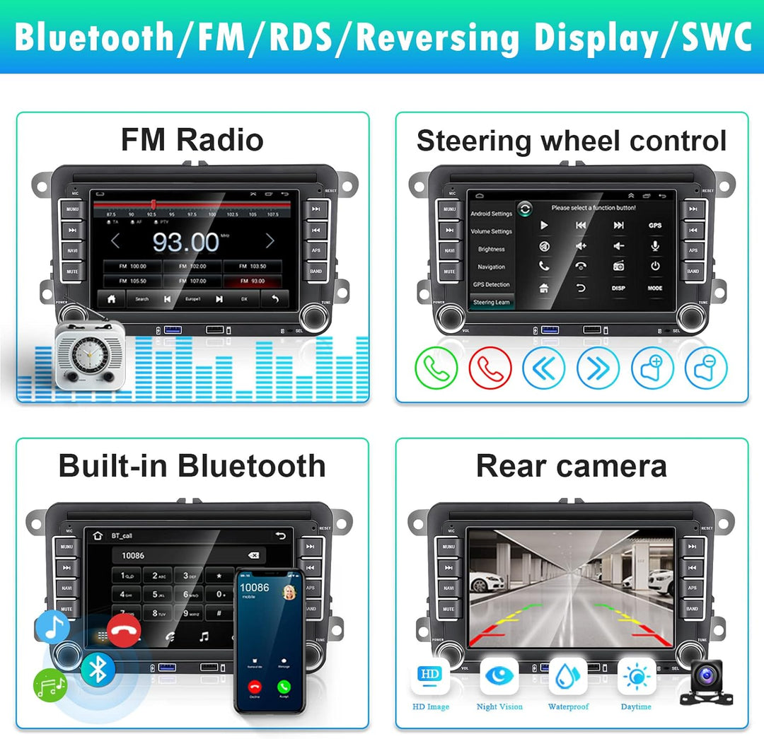 Hikity 2G 32G Autoradio mit DAB Navi für VW Passat B6 B7 Golf 5 6 Touran Polo Caddy SEAT 7 Zoll Dopp