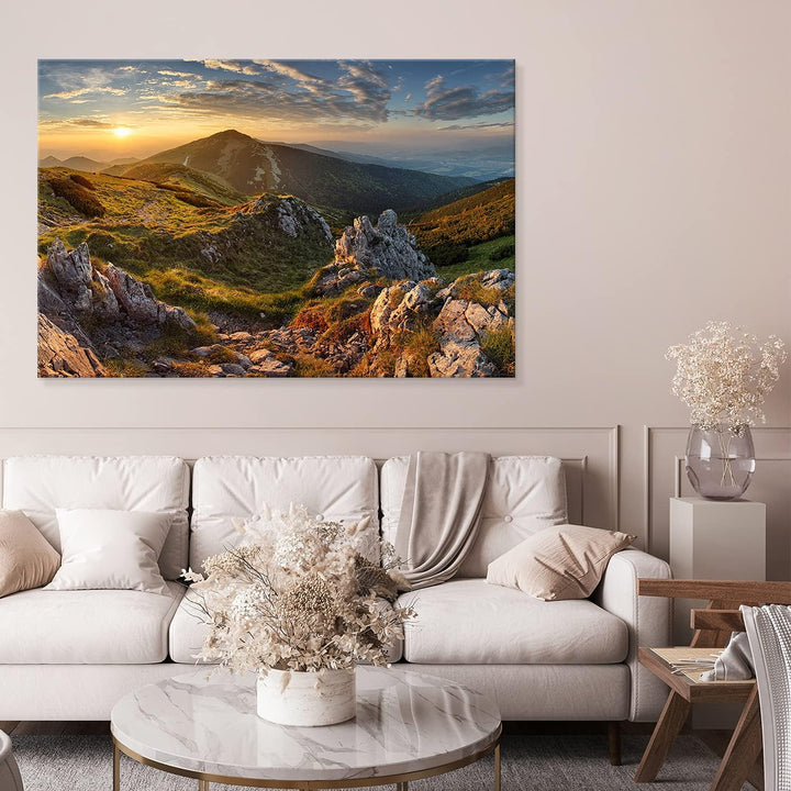 PICANOVA – Bild auf Leinwand Blick auf die Berge vom Gipfel Chleb 120x80cm Leinwandbild – Premium Le