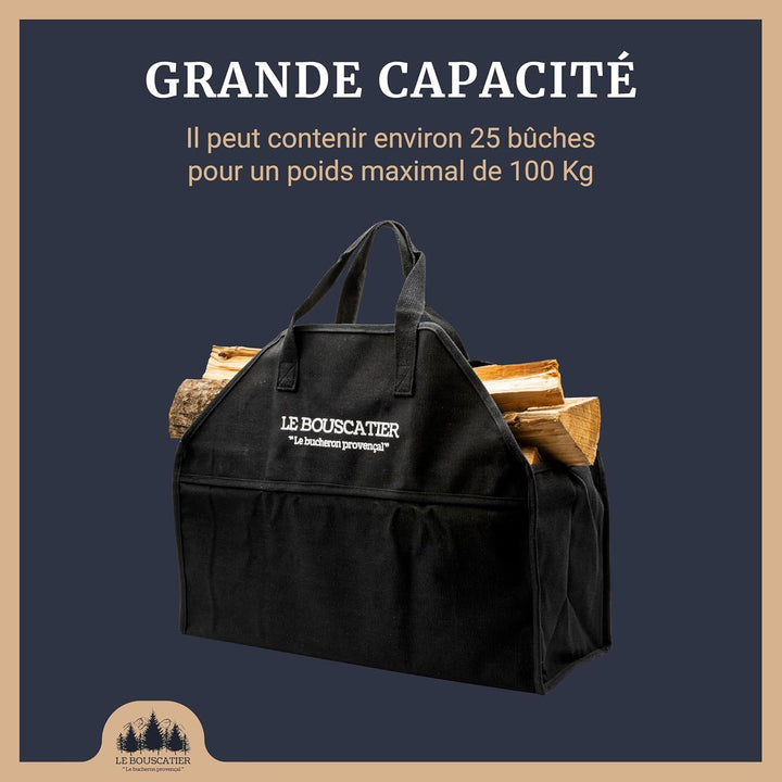 Le Bouscatier Holztasche für 30 oder 50 cm Holzscheite Kaminholzkorb für Ofen und Holzkamin
