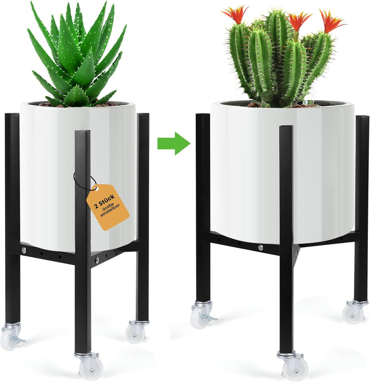 2er Set Verstellbarer Pflanzenständer mit Rollen,Blumengestell aus Metall Schwerlast-Halterungsgeste
