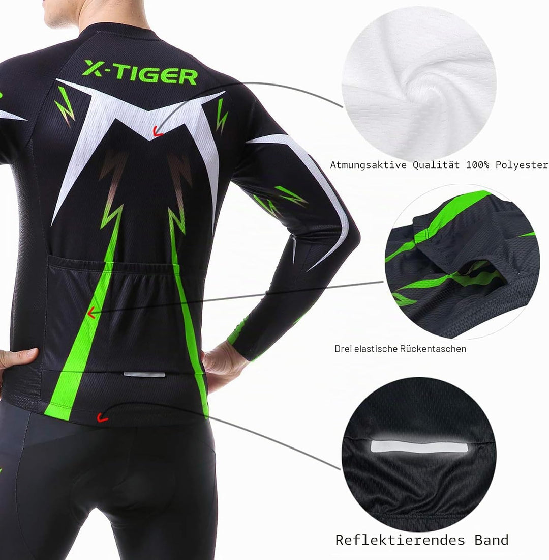 X-TIGER Herren Langarm Radtrikot Set Winter Radsportanzüge mit 5D Gel Gepolsterten Trägerhosen Herbs