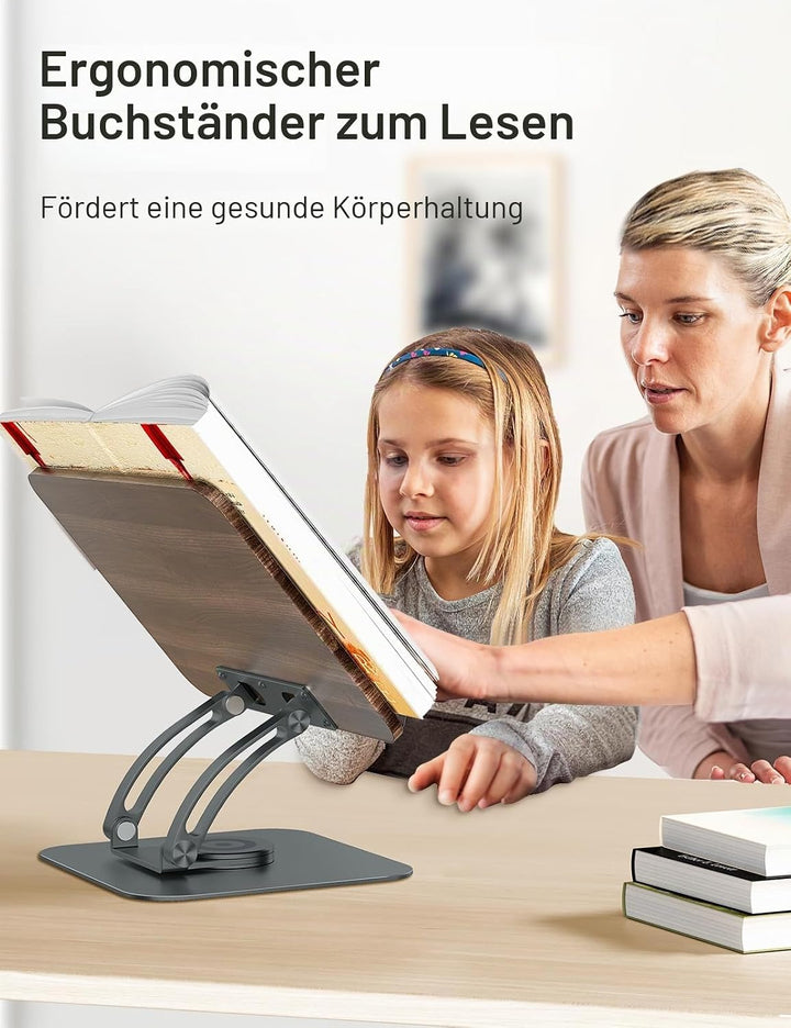 Tounee Buchständer, Verstellbarer Buchhalter mit 360° drehbarer Basis, Kochbuchständer, Rezeptbuchha