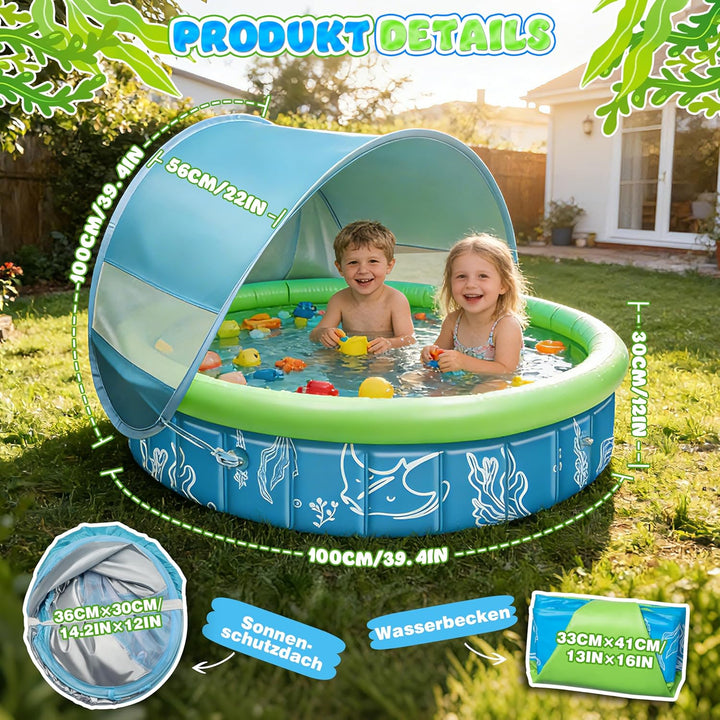 4-in-1 Pop Up Baby Planschbecken, Strandmuschel Baby mit Wasserstrahlen, Babypool Bällepool mit UV S
