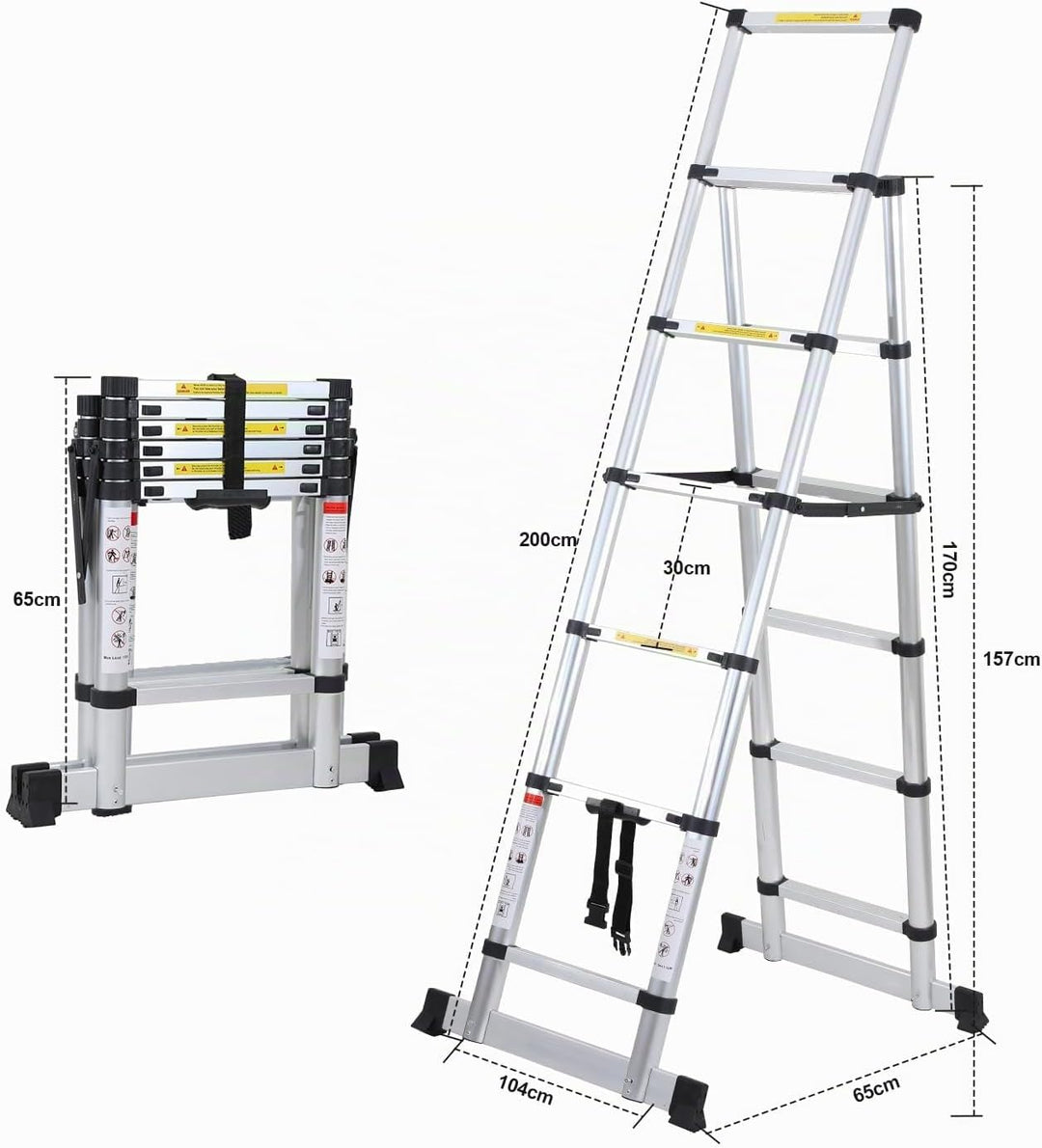 Fiqops 1,7m+2m Teleskopleiter aus Aluminium, 5+6 Stufen Klappleiter A-Rahmen Mehrzweckleiter Stehlei