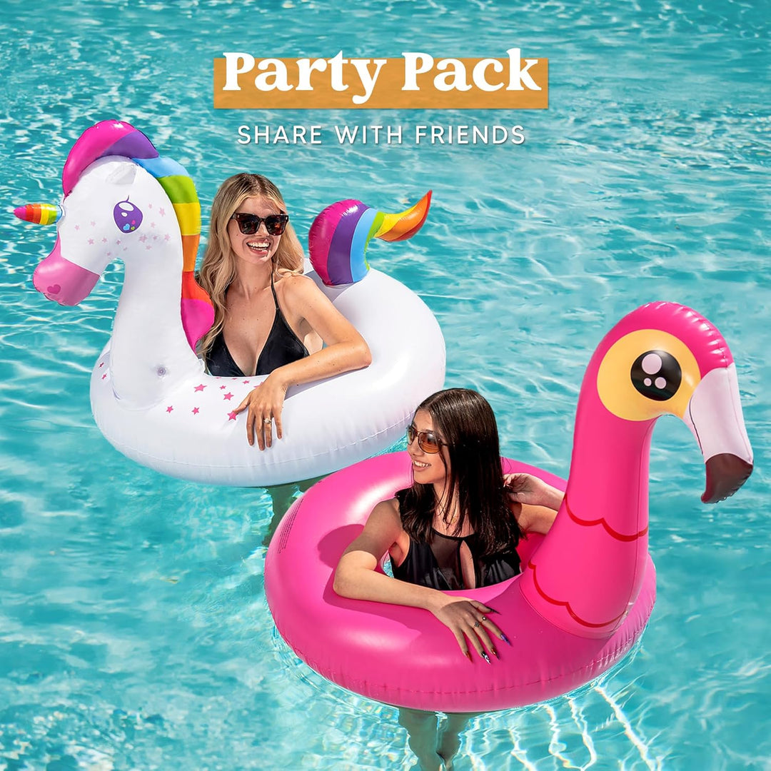 JOYIN 2 Pack Aufblasbare Einhorn und Flamingo Luftmatratze mit Glitzer, Pool Float, Schwimmtier Luft