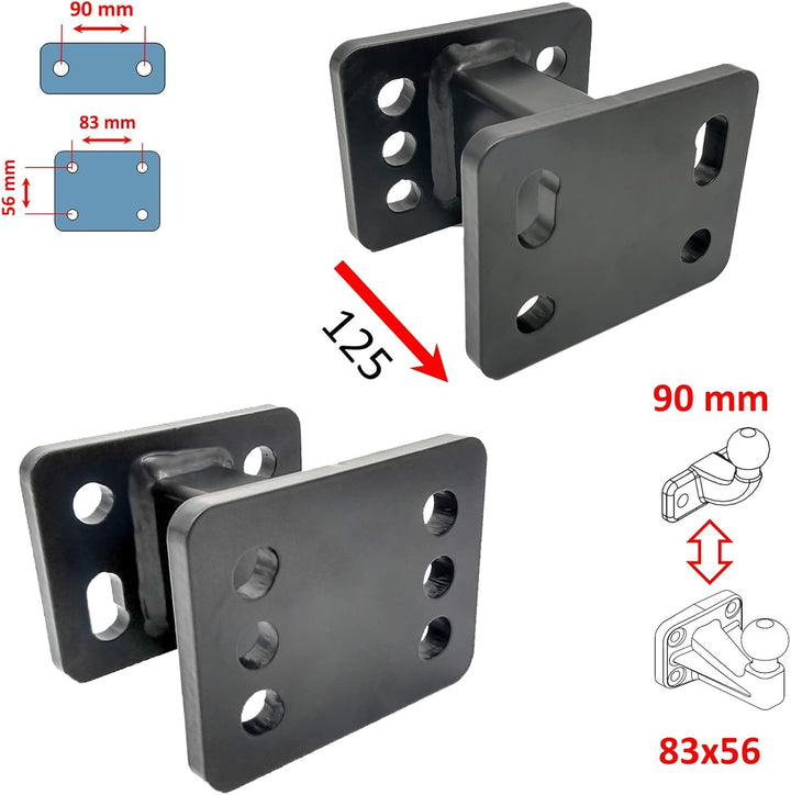 XIMPLIO Adapter Verlängerung Hakenverlängerung für Flanschkugel Anhängerkupplung AHK mit ABE (125 mm