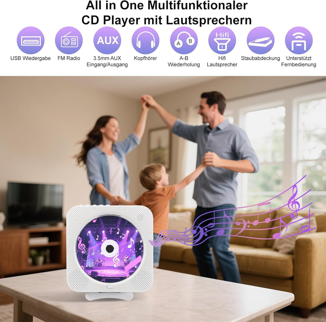 CD Player mit Radio Boombox - Canareen Upgrade Bluetooth CD Player mit Staubschutz & LED Bildschirm