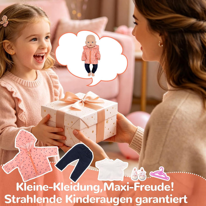 Puppenkleidung 35-43 cm, 5 Stück Puppen Outfits mit Jacke, T-Shirt, Hose, Schuhe & Kleiderbügel, Kle